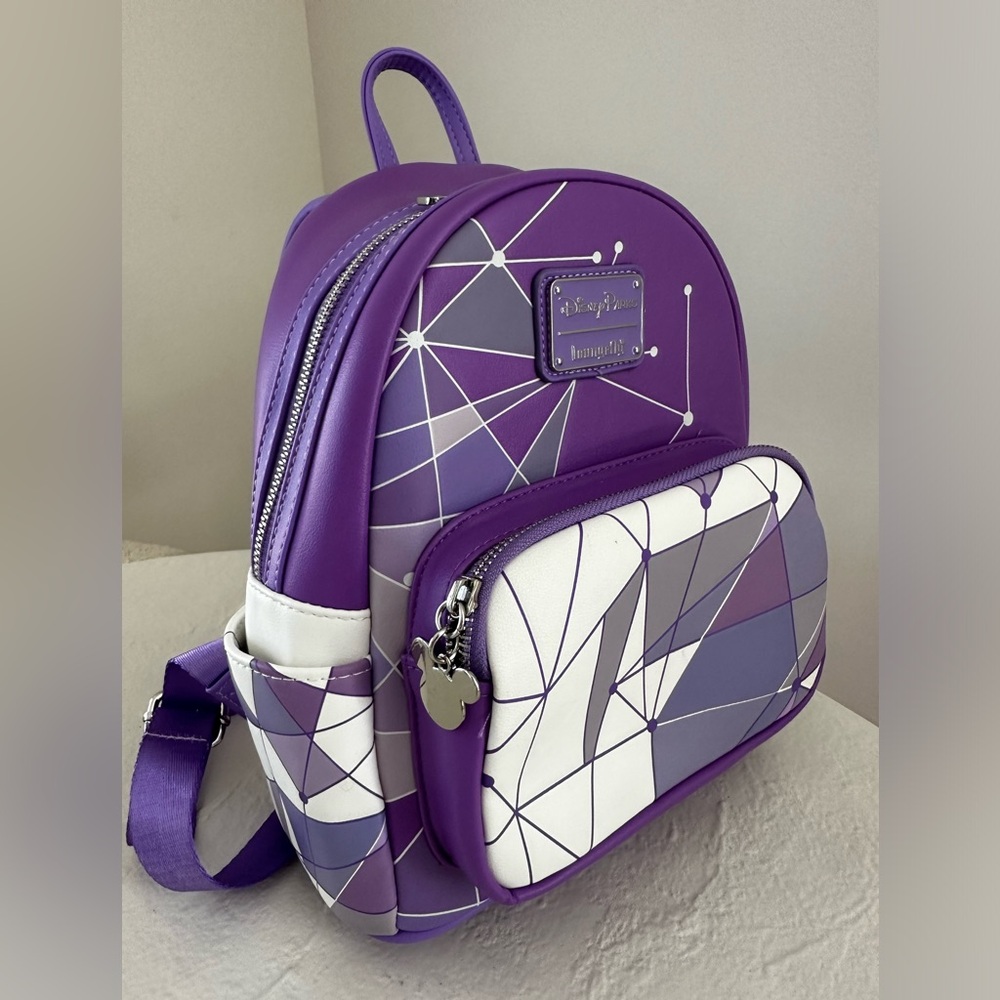LOUNGEFLY UEC Purple White Abstract Wall Epcot Backpack - Picture 5 of 12